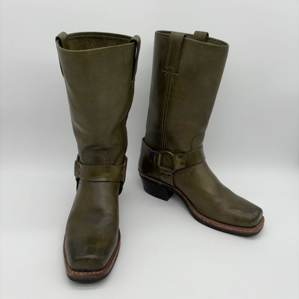 Frye Olive Green Leather Harness Boots